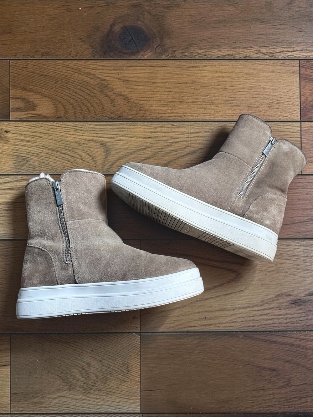 J/Slides NYC Women’s Taupe Suede Faux Fur Platform Side Zip Boots